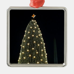 National Xmas Tree & Washington Monument at Night Metal Ornament