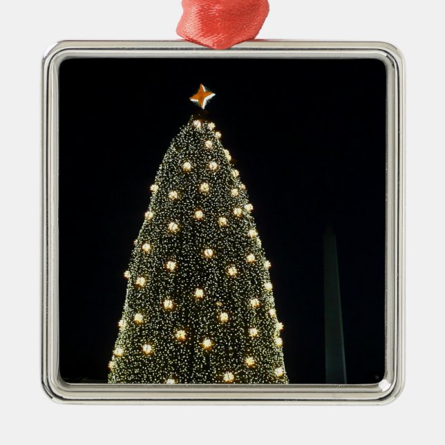National Xmas Tree & Washington Monument at Night Metal Ornament (Front)