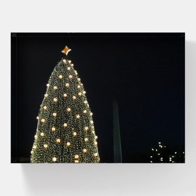 National Xmas Tree & Washington Monument at Night Paperweight (Front)