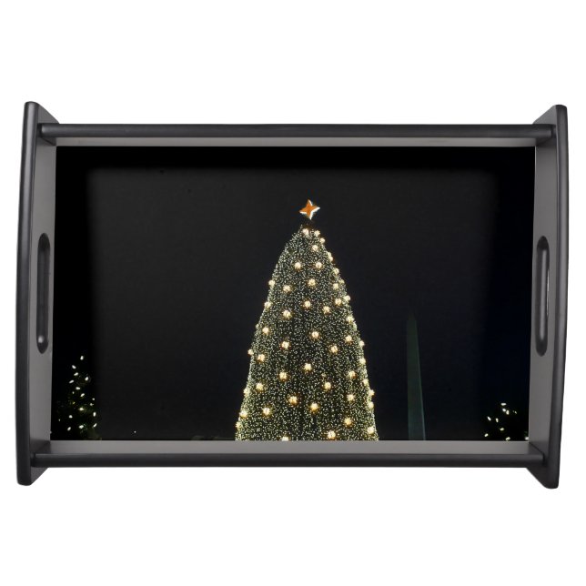 National Xmas Tree & Washington Monument at Night Serving Tray (Front)