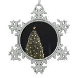 National Xmas Tree & Washington Monument at Night Snowflake Pewter Christmas Ornament