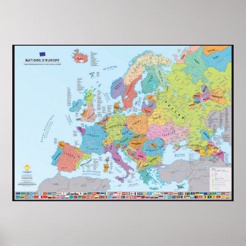 Nations dEurope Carte des nations en franais Poster