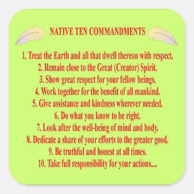 Native 10 Commandments Square Sticker (Front)