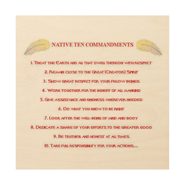 Native 10 Commandments Wood Wall Art (Front)