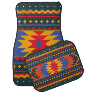 Native American Abstract Green Geometric Pattern  Car Floor Mat