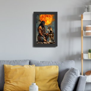 Native American and Wolf Framed Art
