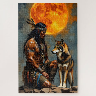 Native American and Wolf Jigsaw Puzzle