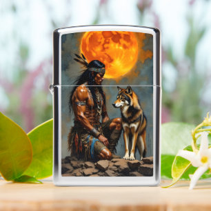 Native American and Wolf Zippo Lighter
