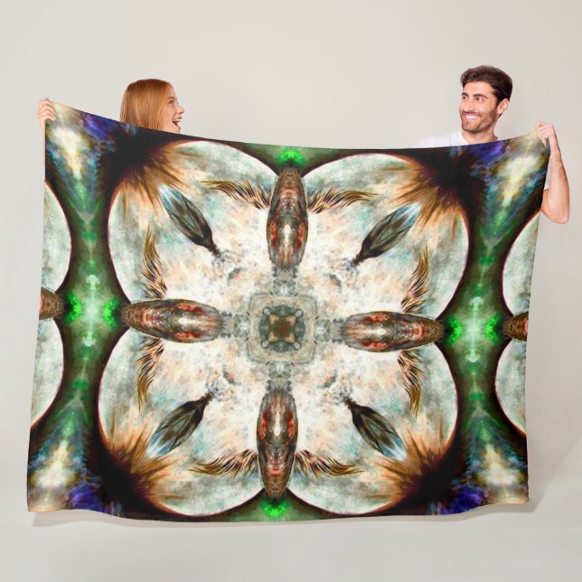 Native American Animal Hawk Spirit Totem Mandala Fleece Blanket (In Situ)