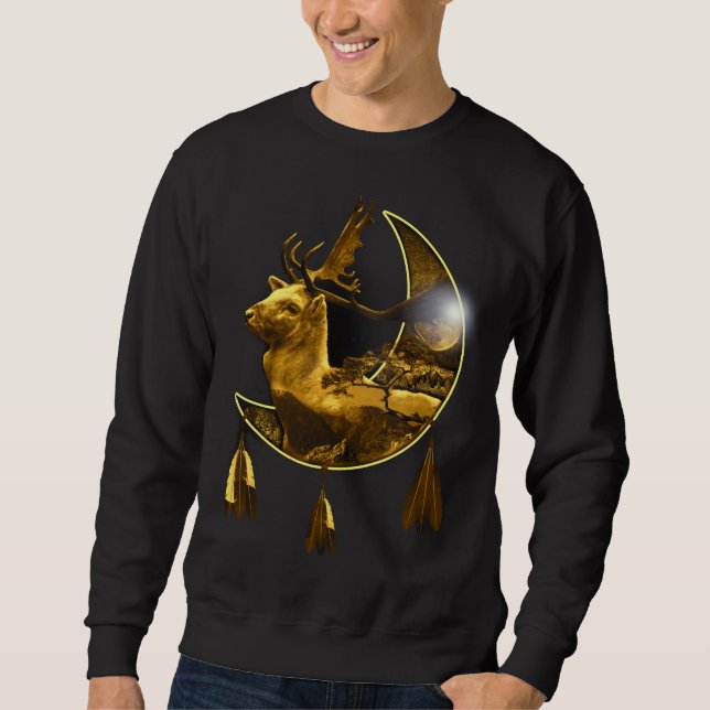 Native American Animal Nature Crescent Deer Sweatshirt (Front)