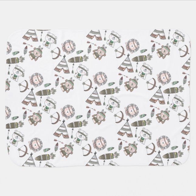 Native American Animal Pattern Baby Blanket (Horizontal)