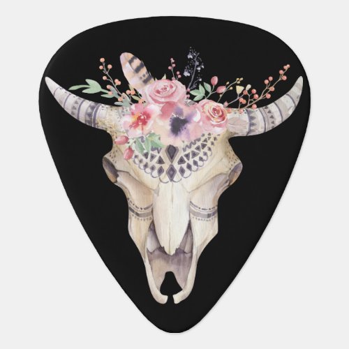 Native American Animal Skull with flowers Guitar Pick