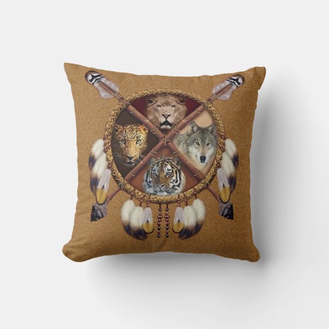 Native American Animals Throw Pillow (Front)