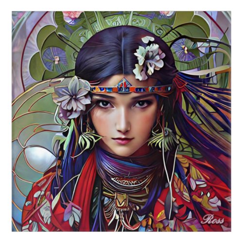 Native American Anime Character Floral Acrylic Print