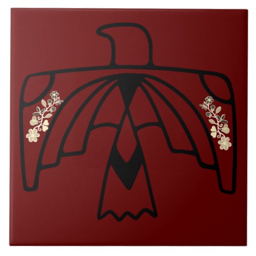 Native American Anishinaabe Eagle Deep Red Ceramic Tile