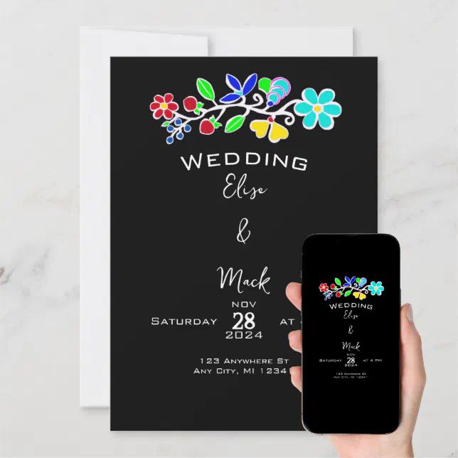 Native American Anishinaabe Floral Black Wedding Invitation Zazzle