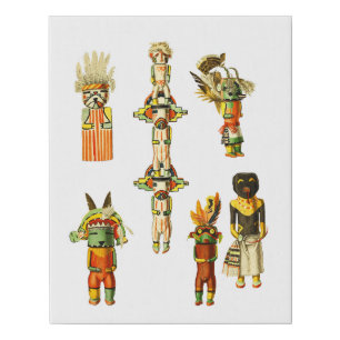 Native American Antique Hopi Kachina Dolls 1894 Faux Canvas Print