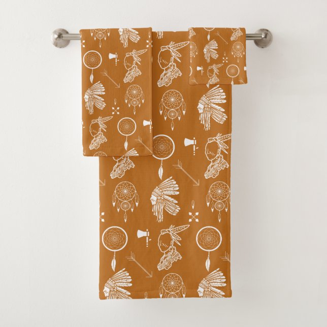 Native American Apache Chief Indian Pattern Bath Towel Set (Insitu)