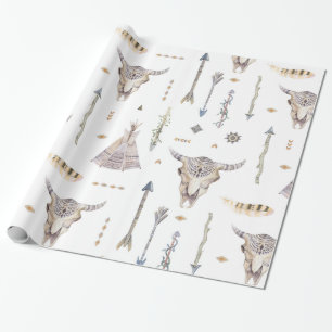 Native American Arrows Skull Teepee Wrapping Paper