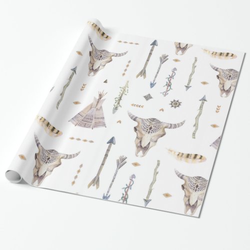 Native American Arrows Skull Teepee Wrapping Paper