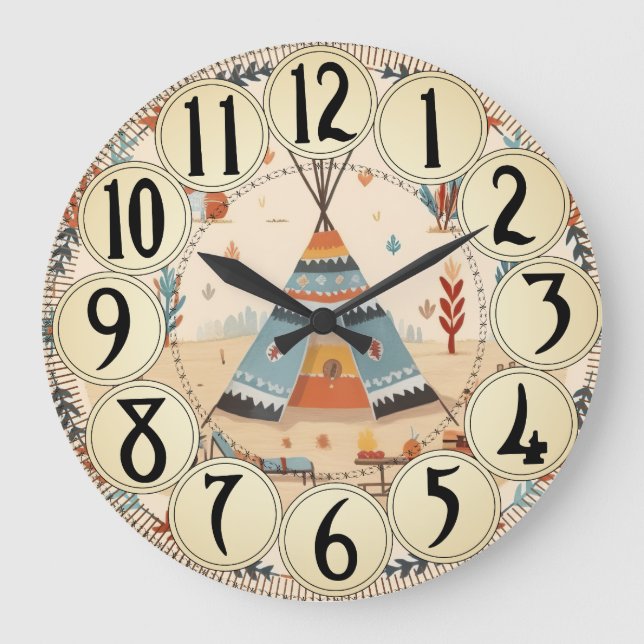 Native American  Art Tribe Vintage Large Clock (Front)