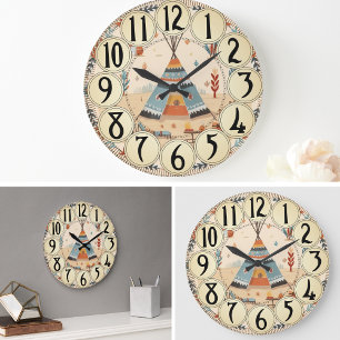 Native American  Art Tribe Vintage Large Clock