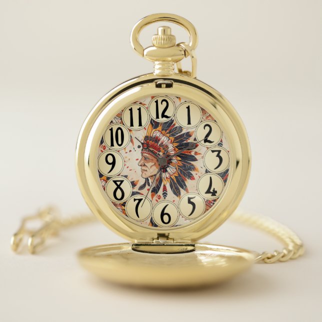 Native American  Art Vintage Chief Pocket Watch (Inside)