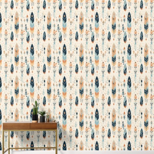 Native American Aztec Feather Pattern Wallpaper