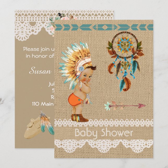 Native American Baby Boy Baby Shower Invitation (Front/Back)