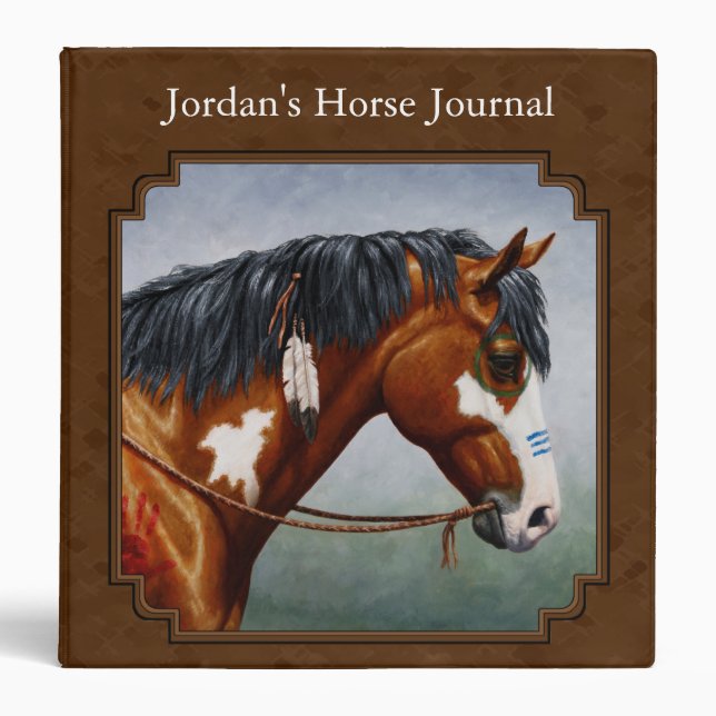 Native American Bay Pinto Horse Brown 3 Ring Binder (Front)