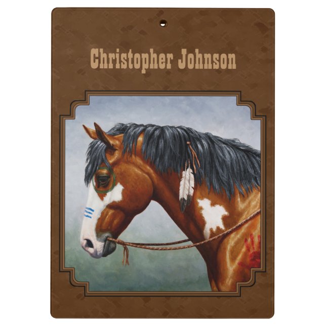 Native American Bay Pinto Horse Brown Clipboard (Back)