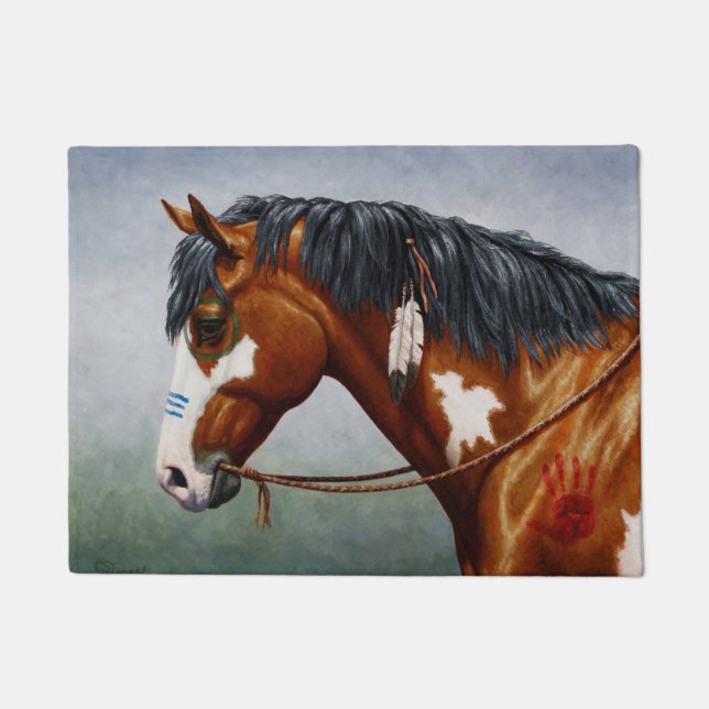 Native American Bay Pinto Horse Doormat (Front)