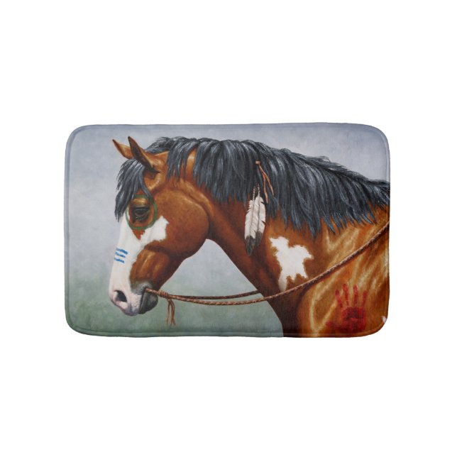 Native American Bay Pinto War Horse Bathroom Mat (Front)