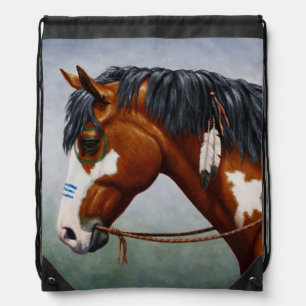 Native American Bay Pinto War Horse Drawstring Bag