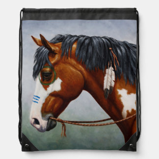 Native American Bay Pinto War Horse Drawstring Bag