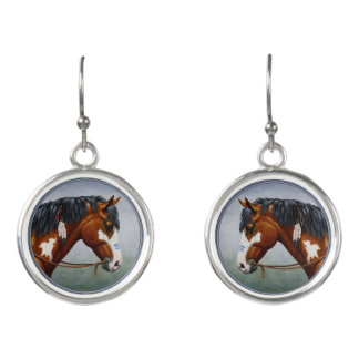 Native American Bay Pinto War Horse Earrings
