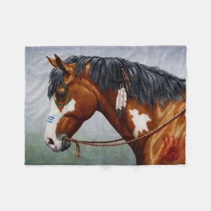 Native American Bay Pinto War Horse Fleece Blanket