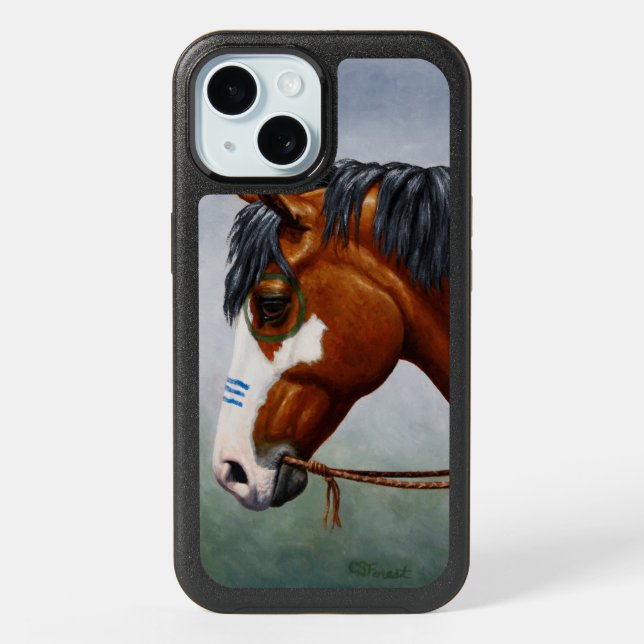 Native American Bay Pinto War Horse iPhone 15 Case (Back)