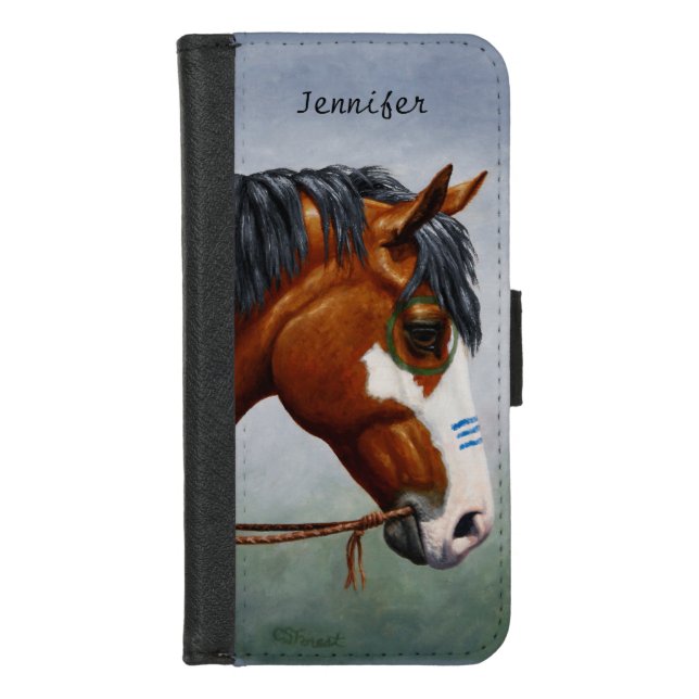 Native American Bay Pinto War Horse iPhone Wallet Case (Front)