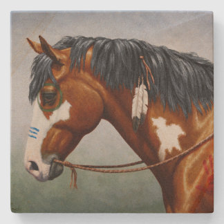Native American Bay Pinto War Horse Stone Coaster