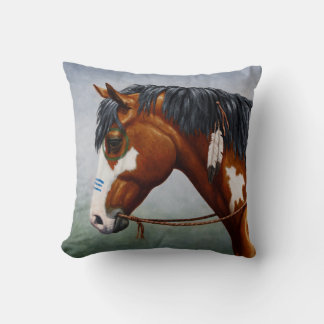 Native American Bay Pinto War Horse Throw Pillow