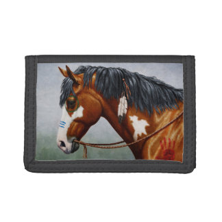Native American Bay Pinto War Horse Trifold Wallet