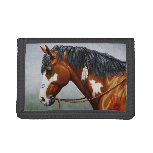 Native American Bay Pinto War Horse Trifold Wallet (Front)