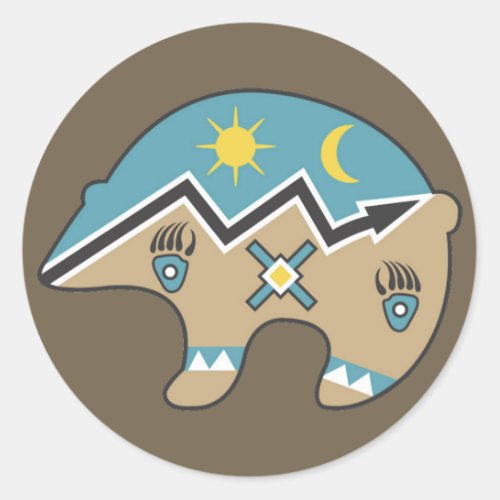 Native American Bear blue brown Classic Round Sticker