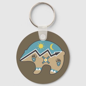 Native American Bear  Blue  Brown Keychain by HolidayBug at Zazzle