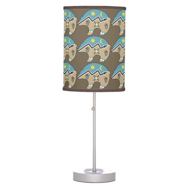 Native American Bear, blue, brown Table Lamp (Front)