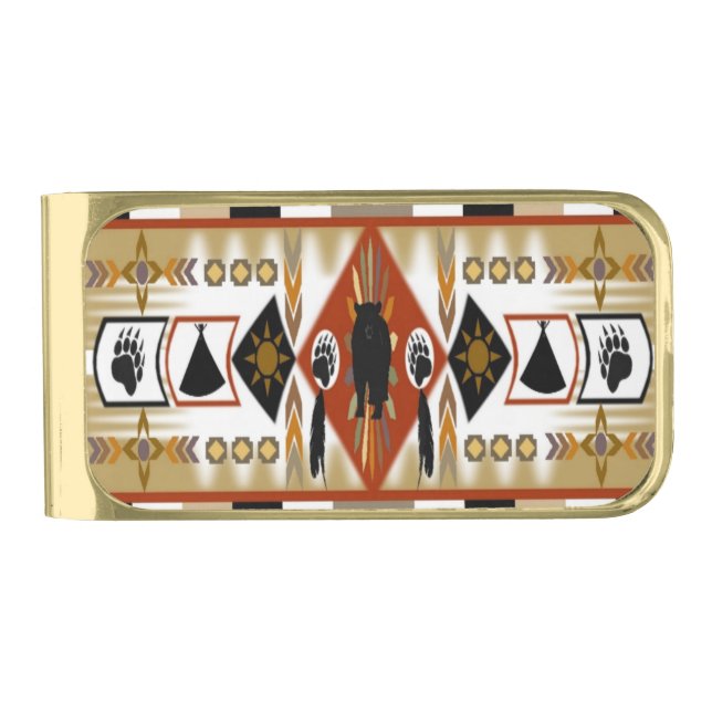 Native American Bear Clan Gold Finish Money Clip (Front)