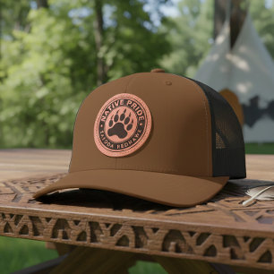 Native American Bear Paw Logo Personalized Name Leather Patch Hat