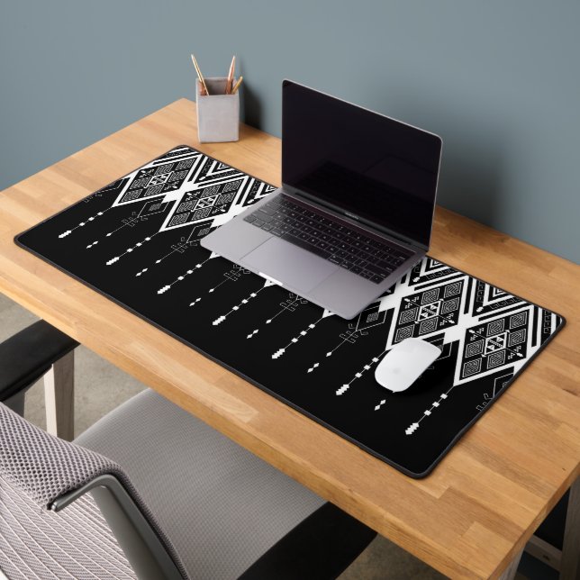 Native American Black And White Pattern Desk Mat (Office 2)