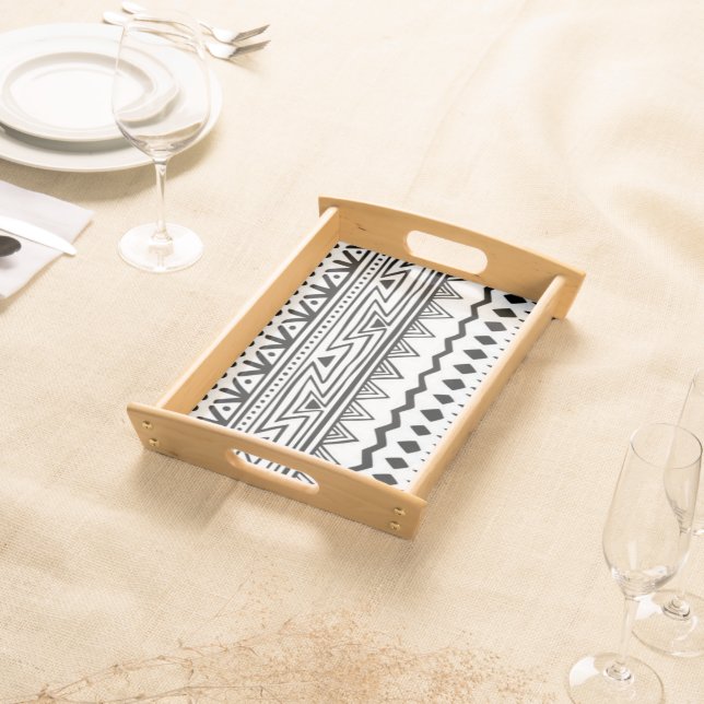 Native American Black and White Wood Finish Serving Tray (Front)
